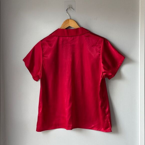 Betsey Johnson Red Satin Button Down Shirt Blouse - Picture 4 of 6